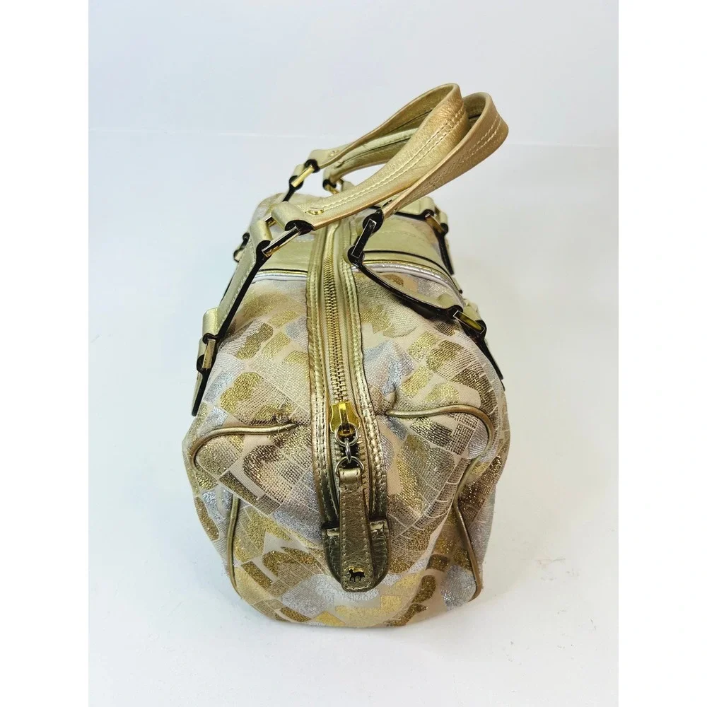 L.A.M.B. Gwen Stefani Metallic Gold Silver Jacquard Satchel Bowling‎ Bag Y2K